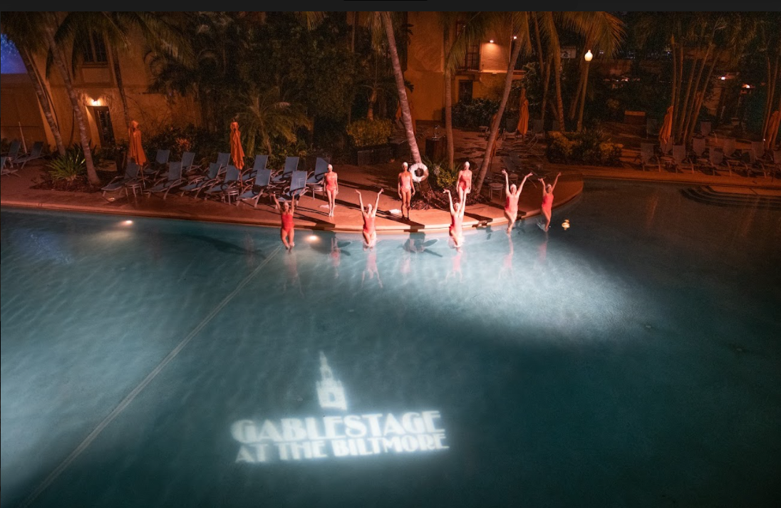 Set against the backdrop of the famous Biltmore Hotel Pool, The Aqualillies swimming troupe takes the “stage” (photo credit: Robert Sullivan Photography)